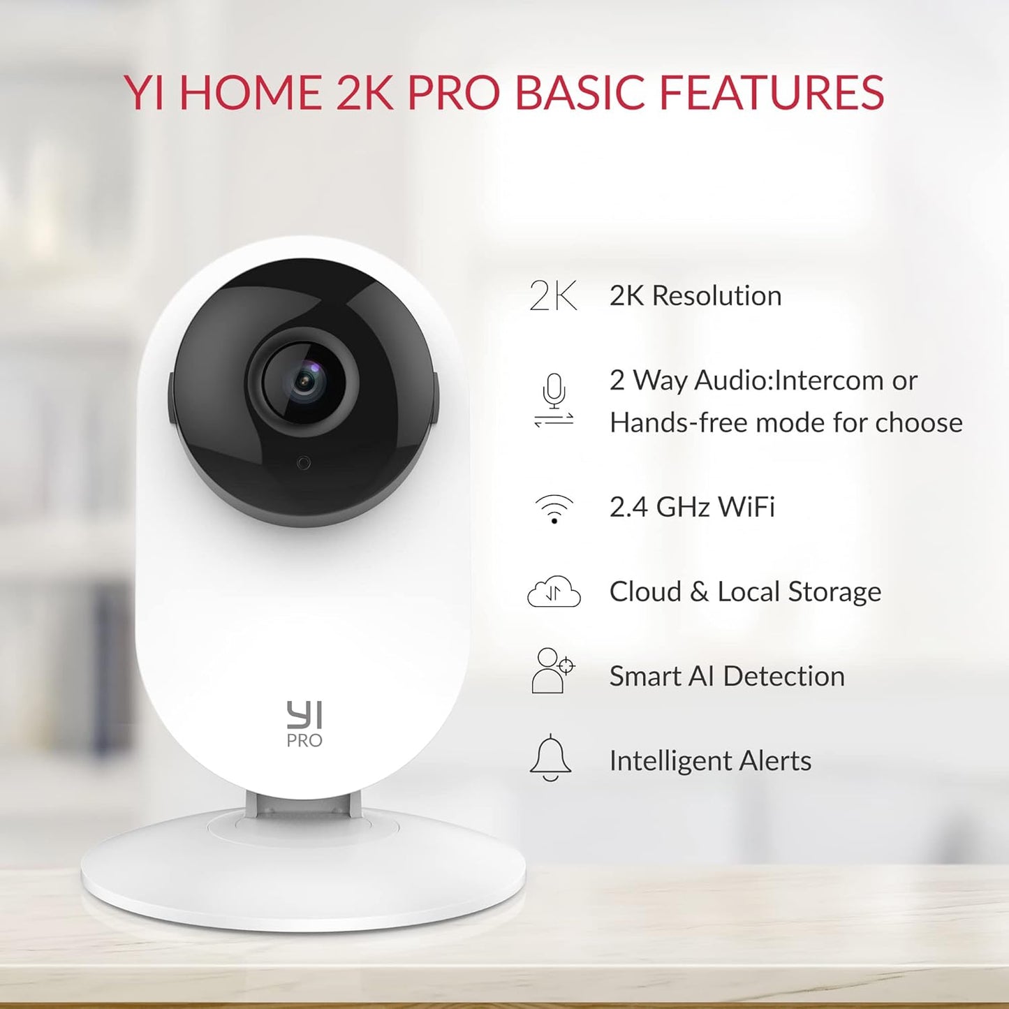 YI 2K 3MP Home Security Camera, Indoor Camera with Person, Vehicle, Animal Detection with Alexa