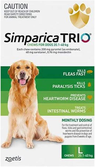 Simparica Trio Flea, Tick and Worming Chews for Dogs 20.1-40 kg, Green (Pack of 3) Brand: Zoetis