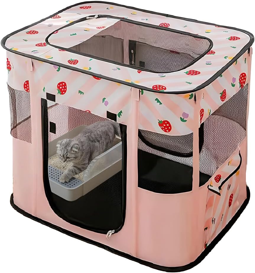Foldable Pet Playpen, Portable Kennel Crate Cat Playpen for Dog cat (Size M, Pink)