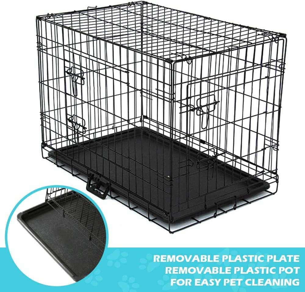 Advwin 24" Dog Cage Pet Crate Puppy Cat Foldable Metal Kennel 2 Doors with Removable Tray