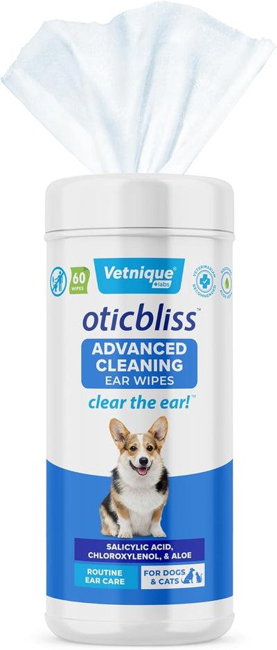 Vetnique Oticbliss Advanced Cleaning Ear Wipes for Dogs for Odor Control (Ear Cleaning Wipes, Advanced Cleaning Large)