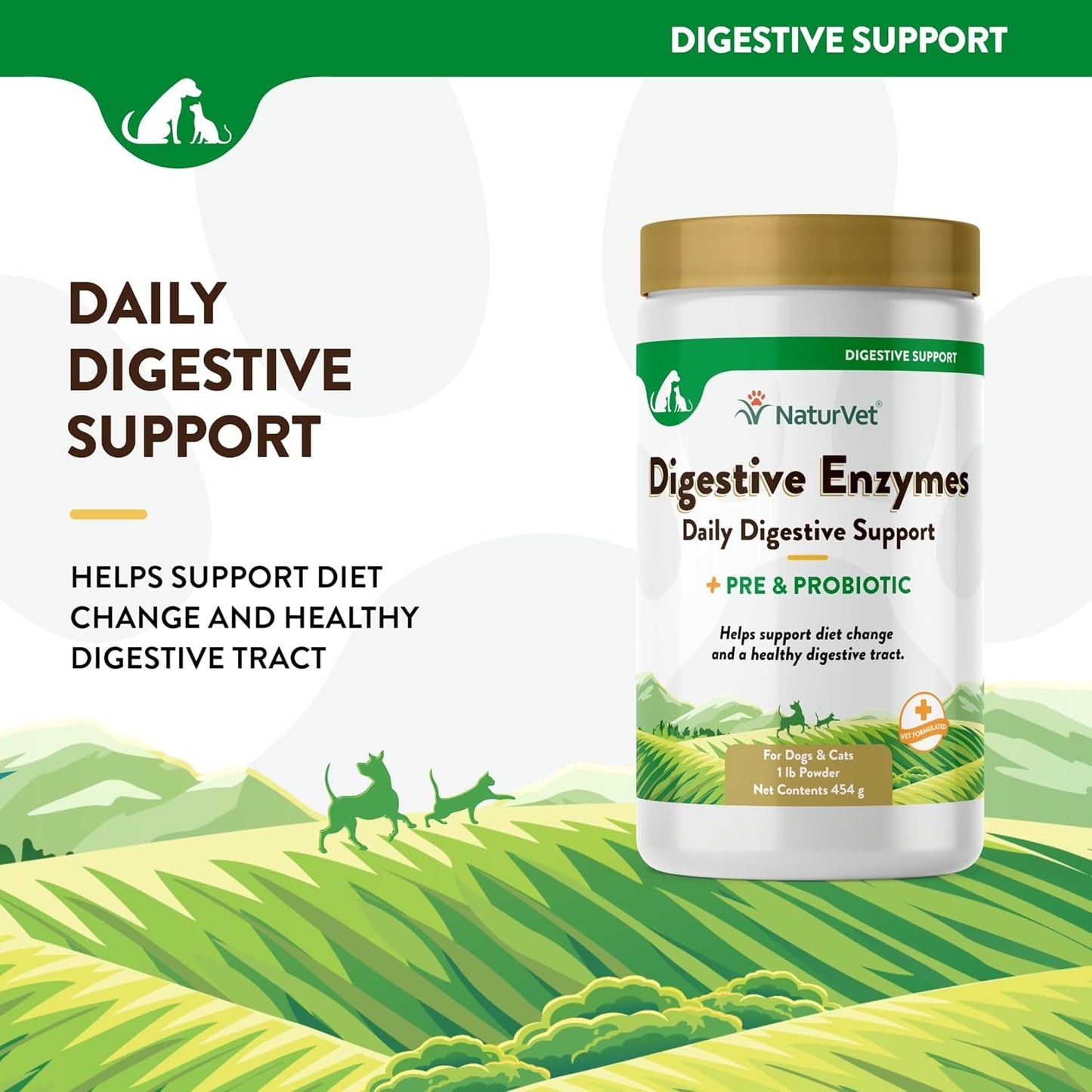 NaturVet Digestive Enzymes and Probiotics, 453 g