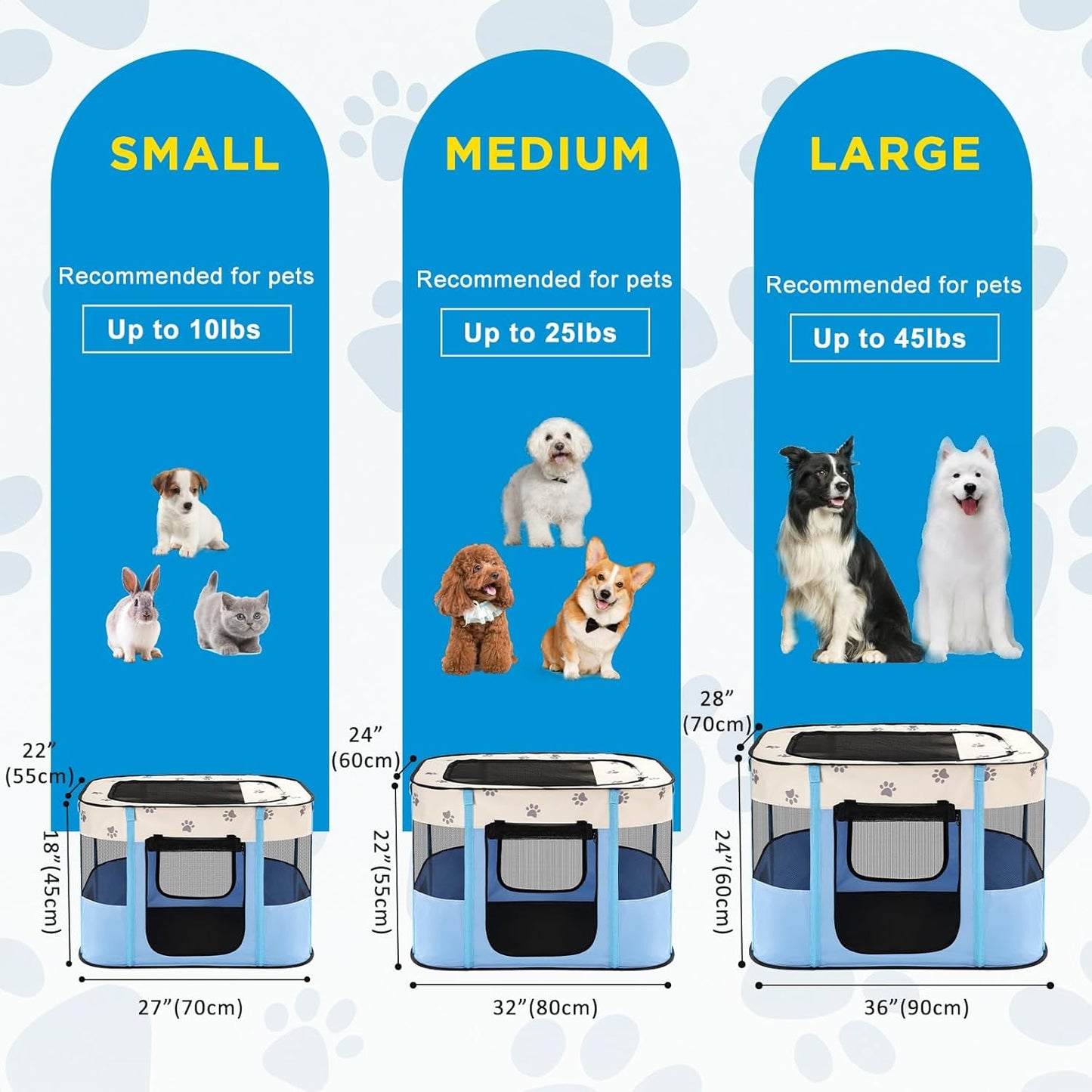 Avont Portable Dog Cat Playpen, Foldable Pop Up Pet Play Pen Travel Crate with Floor and Mesh Door Top for Indoor Outdoor Collapsible Tent Cage -S, Blue