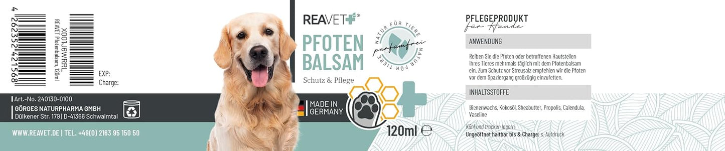 ReaVET Paw Balm Dog & Cat 120 ml - Natural Paw Care with Shea Butter, Coconut Oil & Beeswax