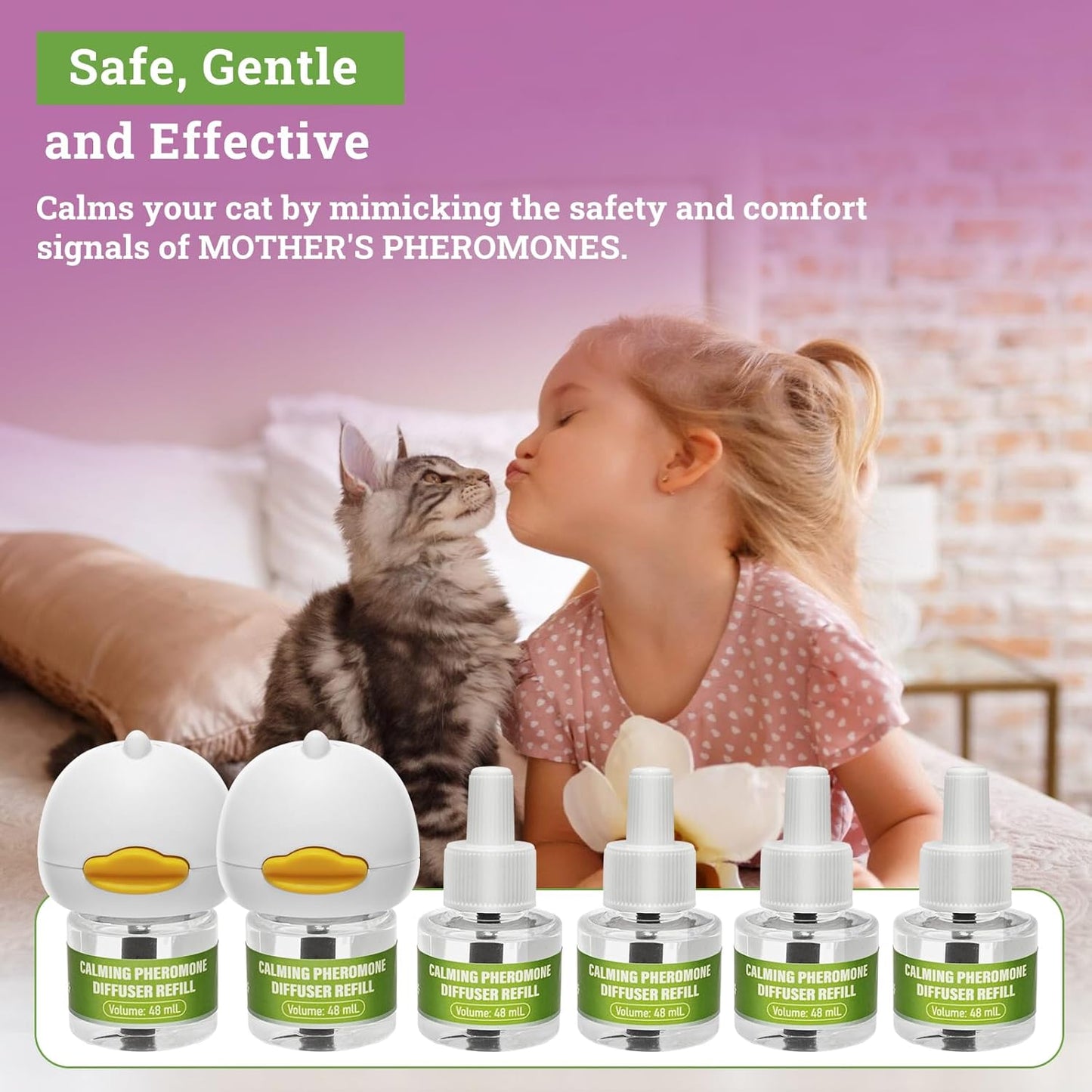 Cat Calming Diffuser Plug in - 6 Pack , Includes 2 Diffusers & 6 Refills
