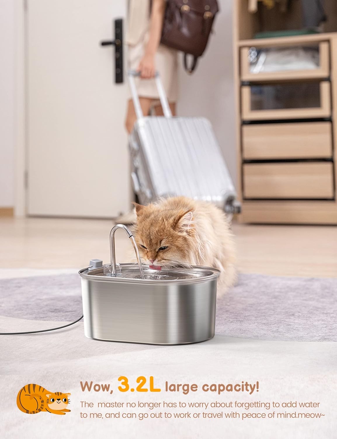 Cat Water Fountain Stainless Steel: 108oz/3,2L Pet Water Fountain