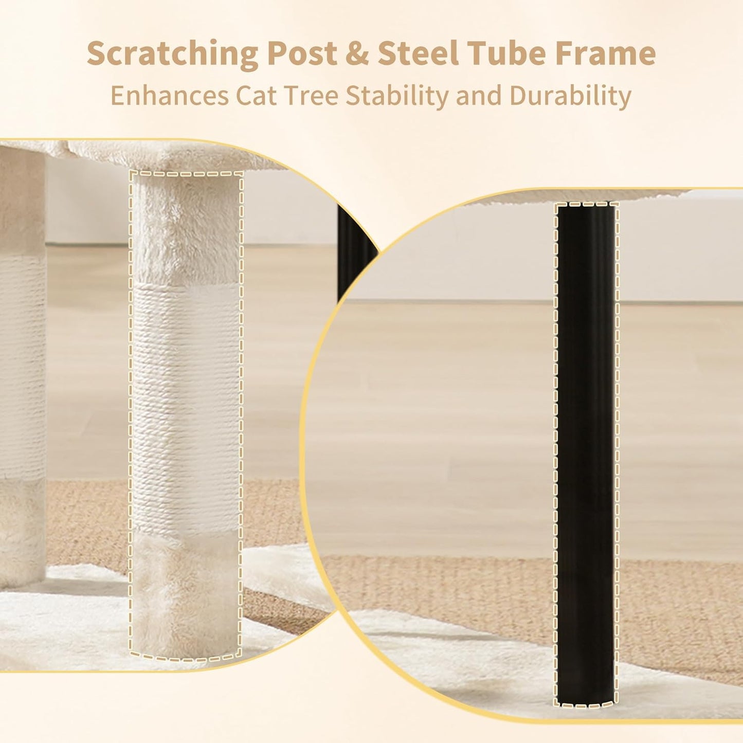 Heybly Cat Tree, 125 cm Cat Tower for Indoor Cats, Spacious Cat House Condo with Hidden Space，Sturdy Steel Tube，Soft Plush Top Perch，Cozy Hammock and Sisal Scratching Posts, Beige HCT200SM