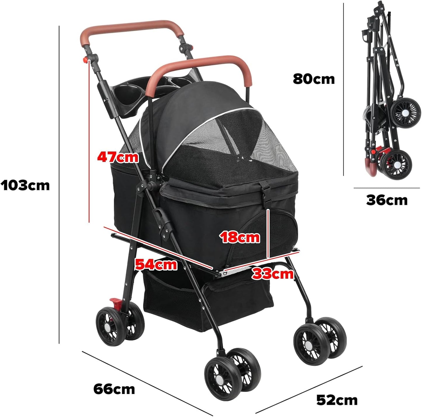 Advwin 3 in 1 Folding Dog Stroller, Pet Stroller for Small/Medium Dogs