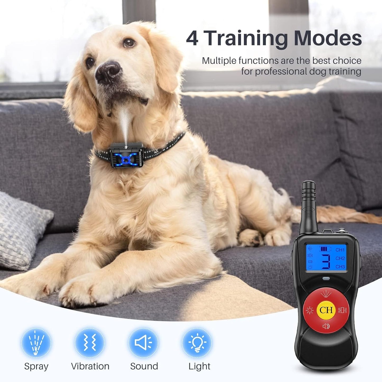 Anti Barking Dog Collars, Bark Collar with Remote, Dog Training Collar with Spray/Vibration/Sound/Light/Multi Dog Training System