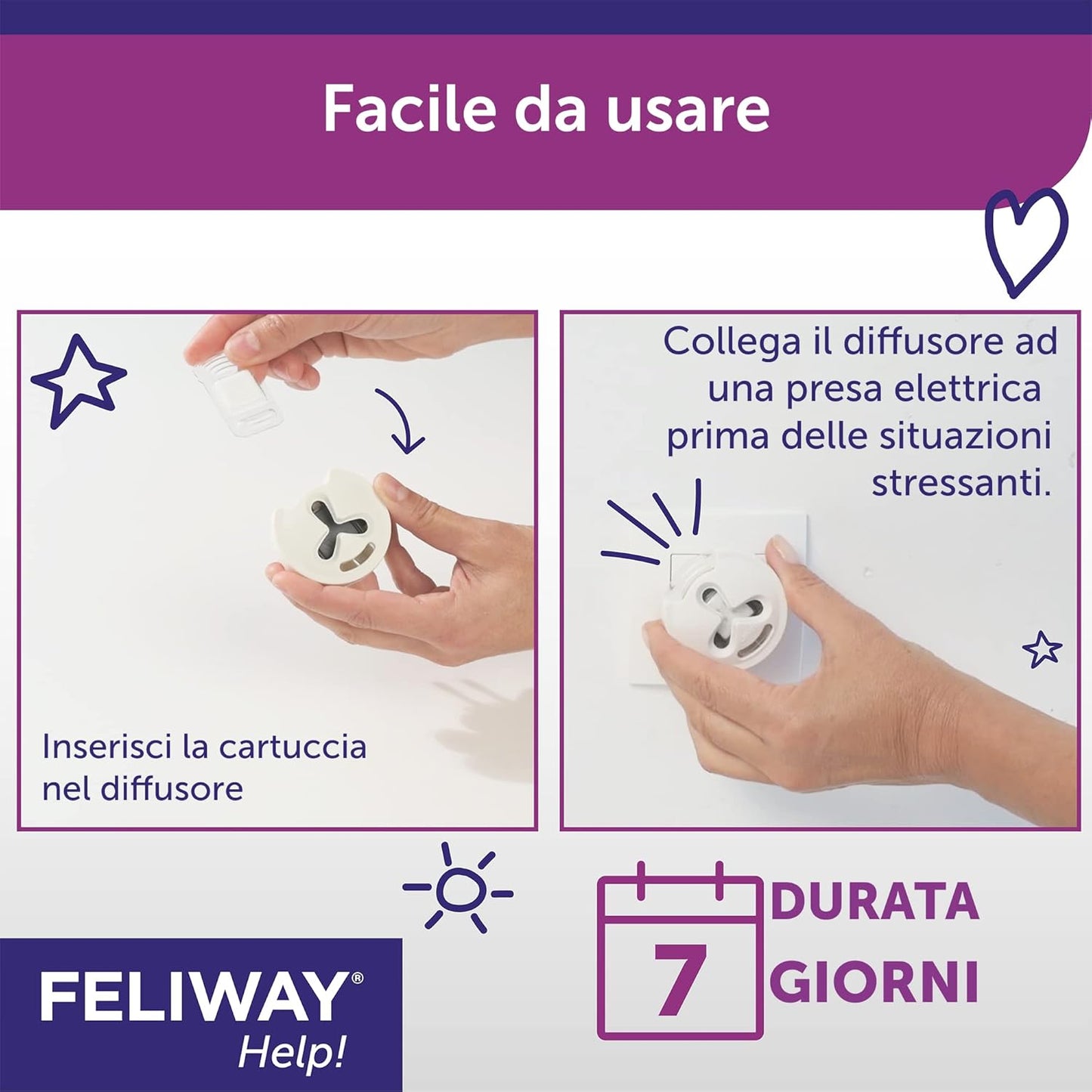 FELIWAY® Help! Diffuser + Refill 7 Days – Helps Your Cat to Face Momentary Stress Situations – Calming and Stress Relief Feline Pheromones for Cats