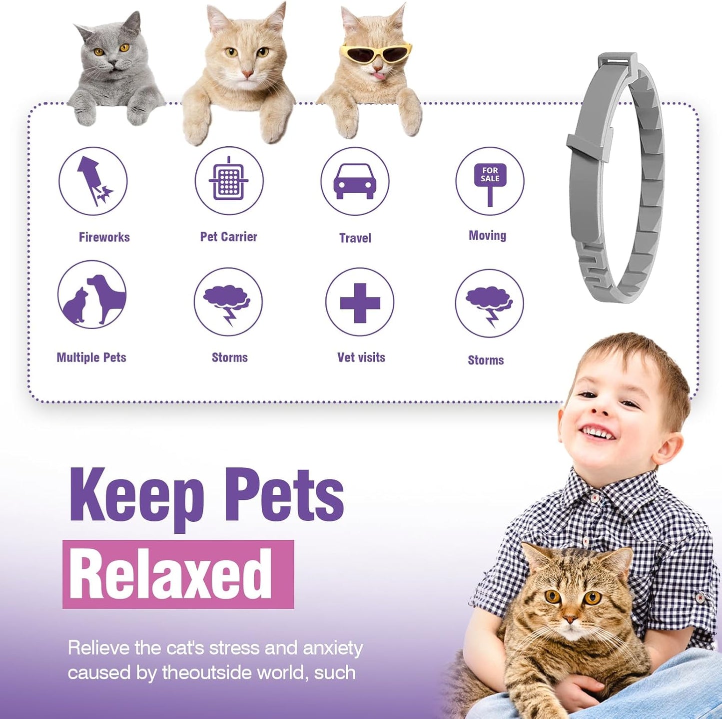 Calming Collar for Cats 4 Pack Soothing Cat Collars Stress Relief Anxiety Pheromone Collar for Cat Relaxing Pet Calm Bands Adjustable Comfort Cats Calming Straps Lasts 30 Days Feline Calming Product