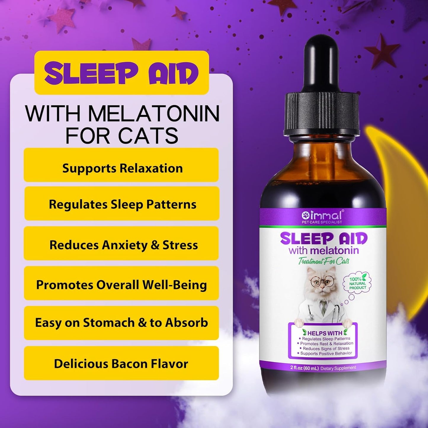 Melatonin For Cats Cat Calming Cat Sleep Aid Cat Melatonin Cat Anxiety Relief Relaxants & Anxiety Relief For Cats Cat Calming Drops 60ml (120ML)