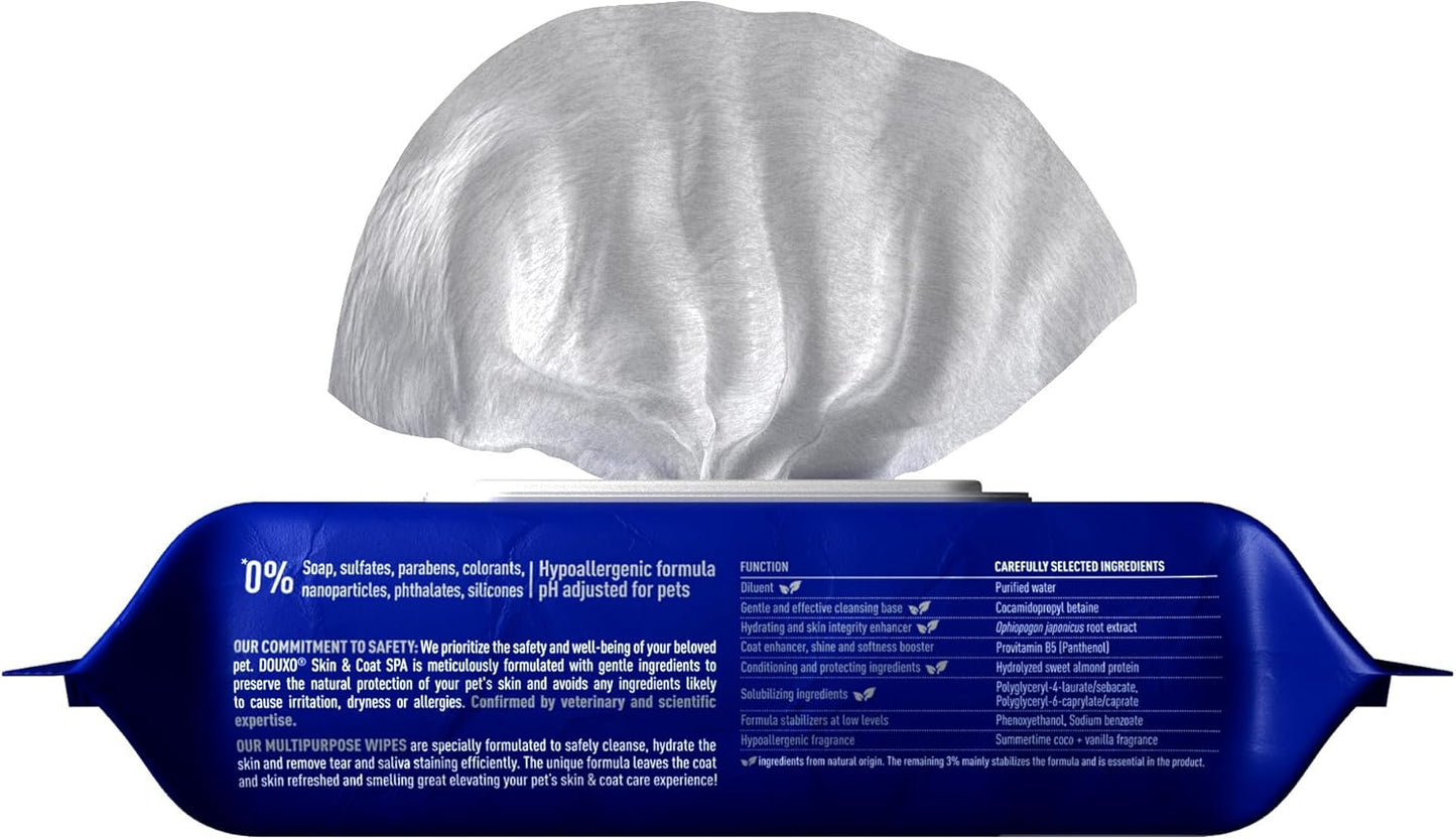 DOUXO® Skin & Coat SPA - Ultra-Safe Multipurpose Wipes for Dogs and Cats, 100 Wipes