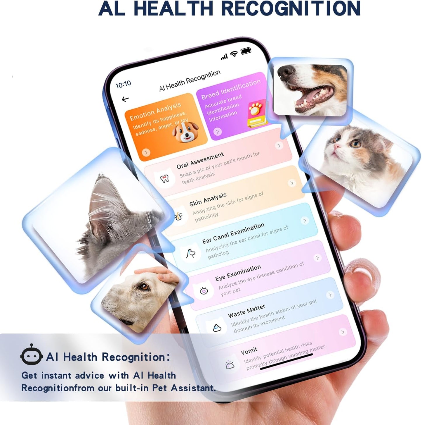DBDD AI GPS Tracker for Dogs, Real Time Location and AI Health Care Management, Electronic Fence, Waterproof, iOS and Android Compatible (White)