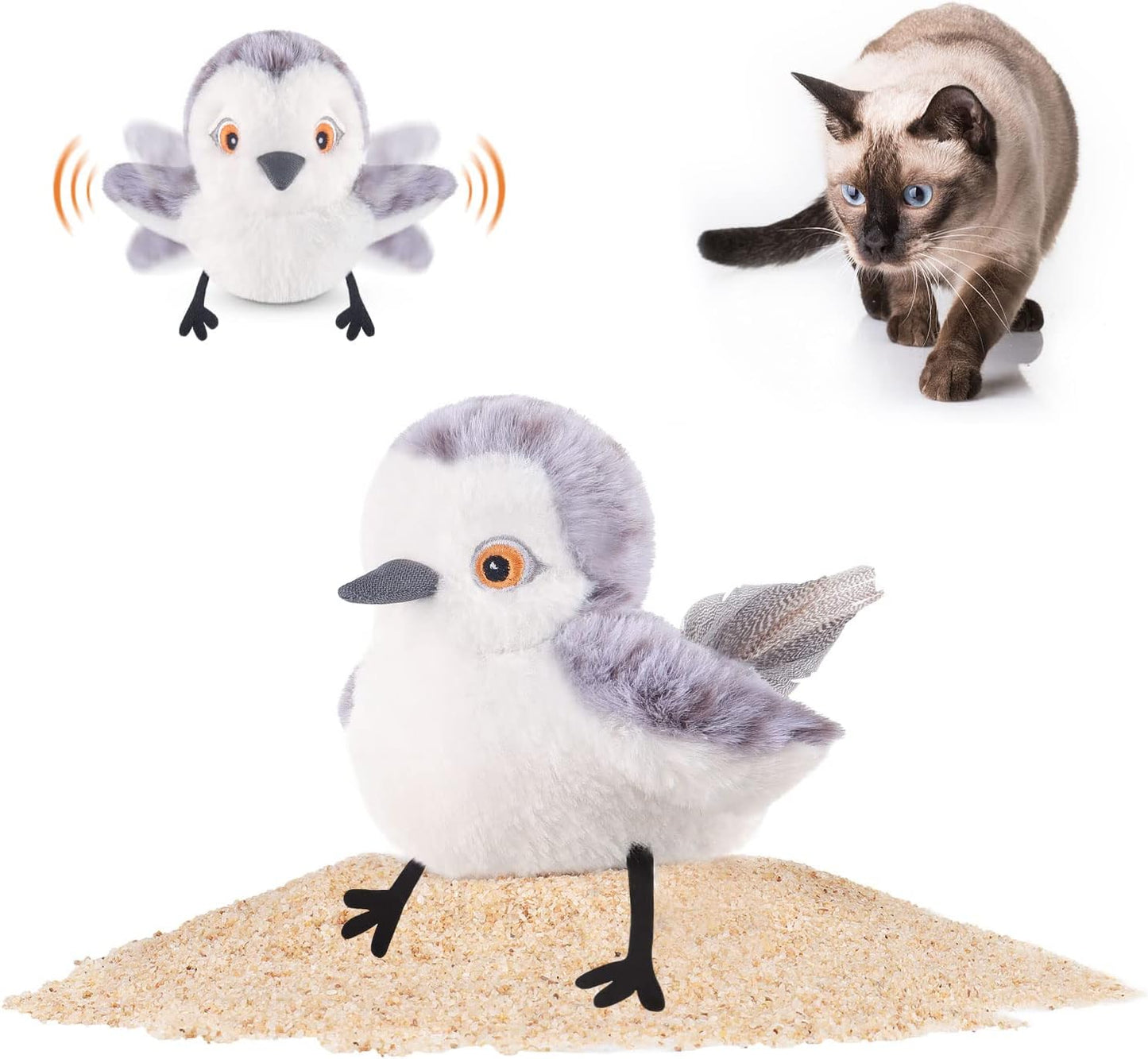 Cat Toys Flapping Bird (No Flying), Lifelike Sandpiper Chirp Tweet, Rechargeable Touch Activated Kitten Toy Interactive Cat Exercise