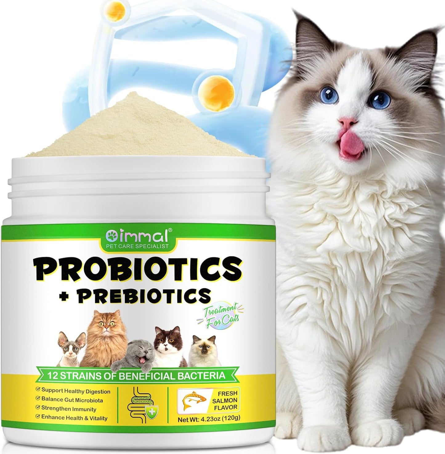 VT- Probiotics for Cats | Cat Probiotic Power | 12 Strains Prebiotics | Beef-Flavored Digestive Powder Supplement | 5 Billion CFUs | Gut Health Support | for All Ages and Breeds | 120g