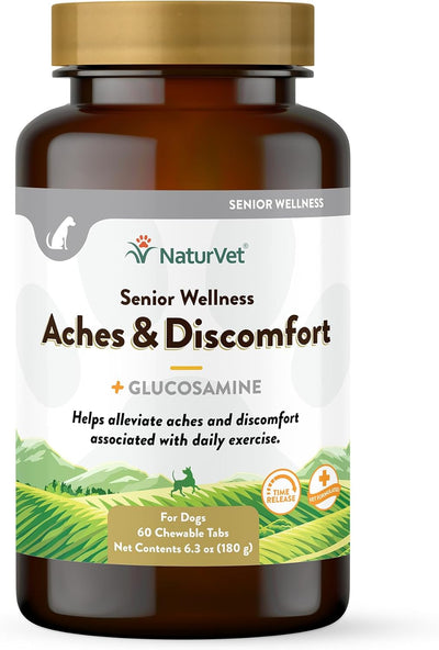 NaturVet Senior Wellness Aches & Discomfort Plus Glucosamine for Dogs, 60 ct Time Release, Chewable Tablets, Made in USA