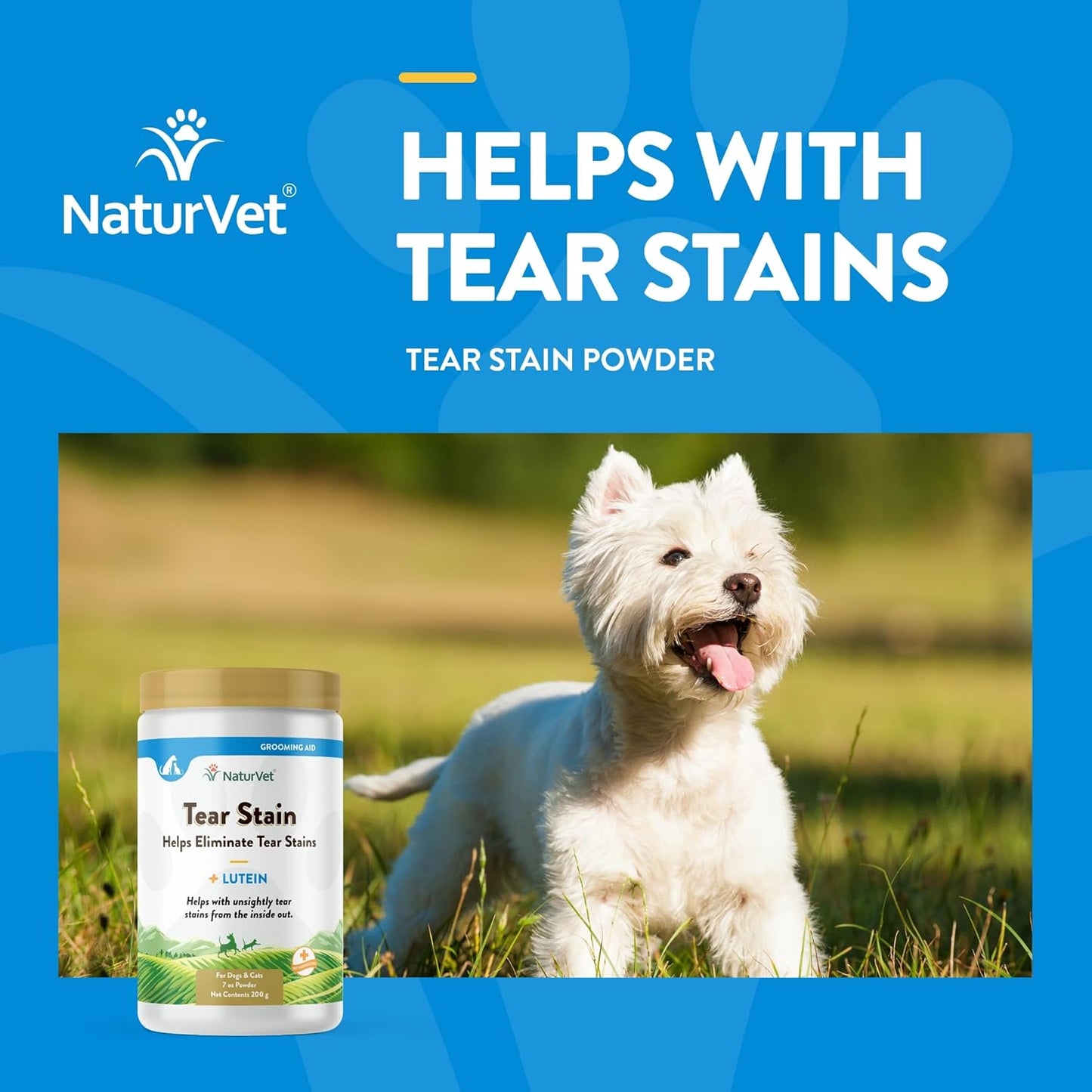 Garmon Corp NaturVet Tear Stain Supplement Plus Lutein for Dogs and Cats, 200 gm Powder, Made in USA
