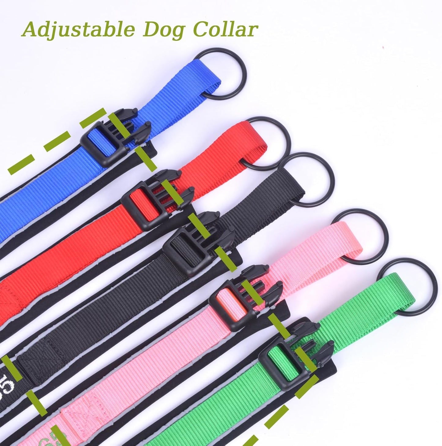 Adjustable Reflective Personalised Thick Dog Collar 1.6 Inch 4 CM Wide with Quick Release Buckle Soft Neoprene Padded Custom Embroidered Pet Name Phone Number for Boy Girl Small Medium Large Dogs