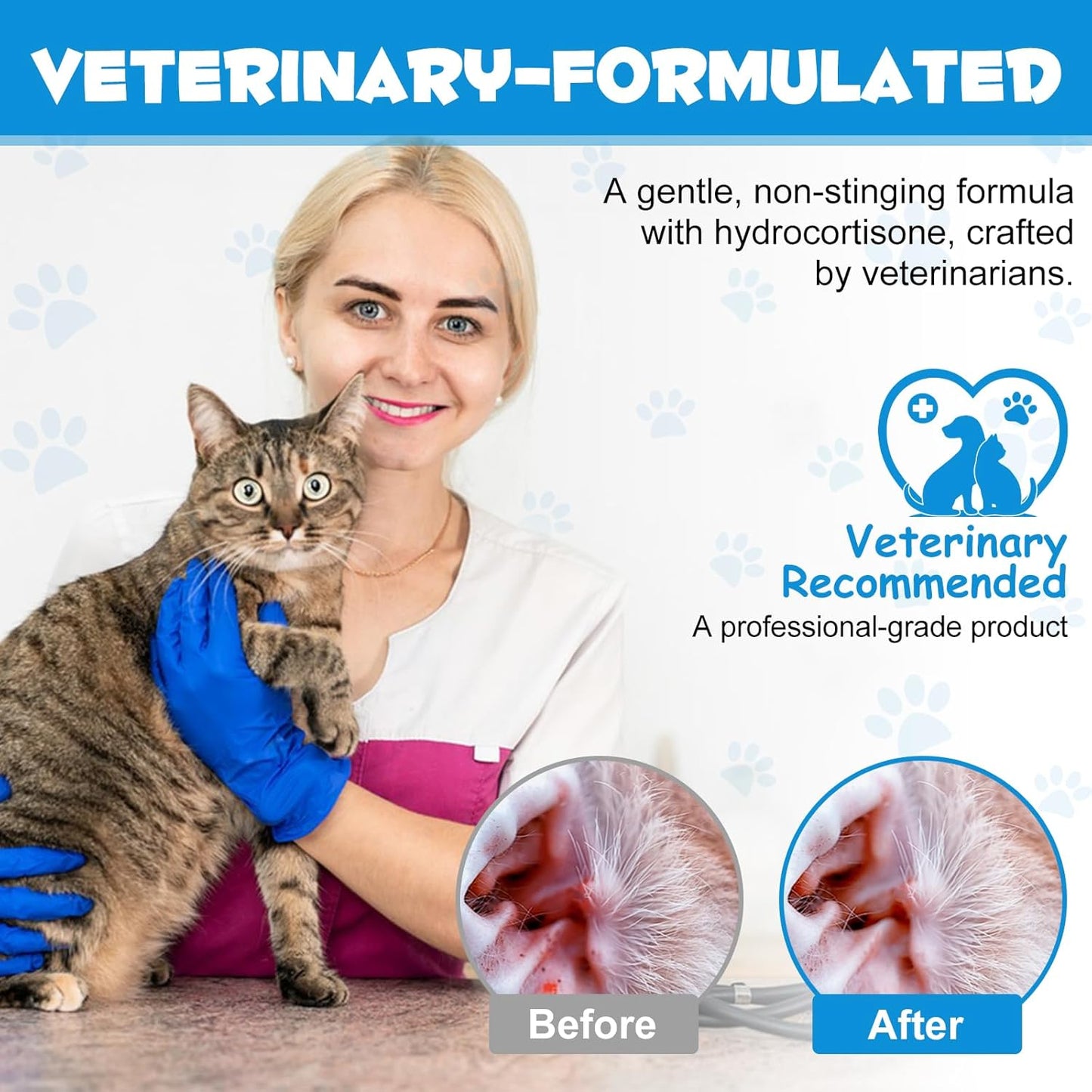 Ear Drops for Cats & Dogs-Dog Ear Infection Medication-Ear Mites Treatment-Dog Yeast Soothing Cleansing with 1% Hydrocortisone-60ml