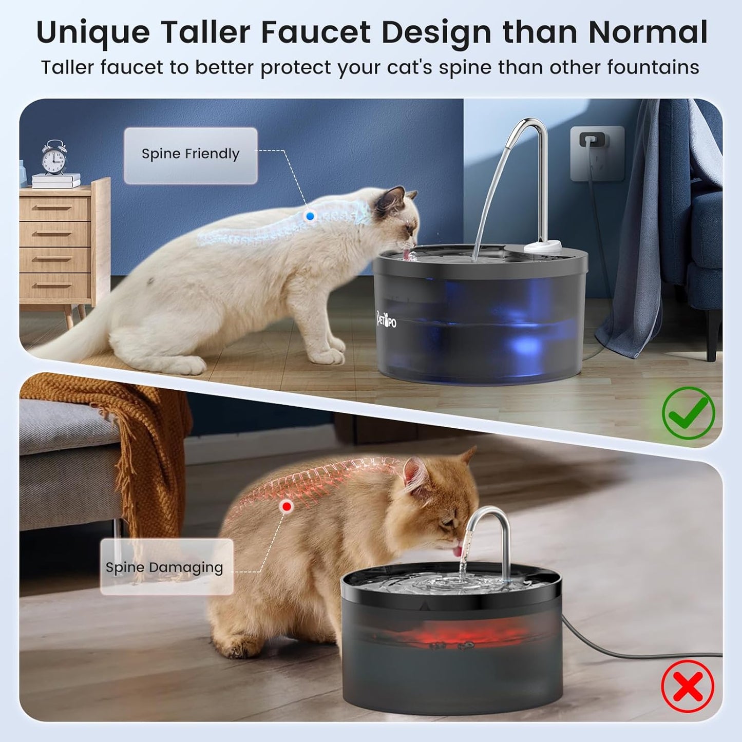Cat Water Fountain, 3L/100oz Pet Water Fountain for Cats Indoor, BPA-Free (Black, Plastic)