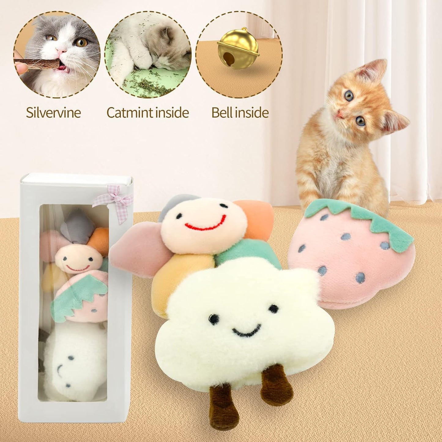 Catnip Toys for Indoor Cats - Cute Chew Toys for Teething, 3Pcs Bite Resistant Toy With Catnip