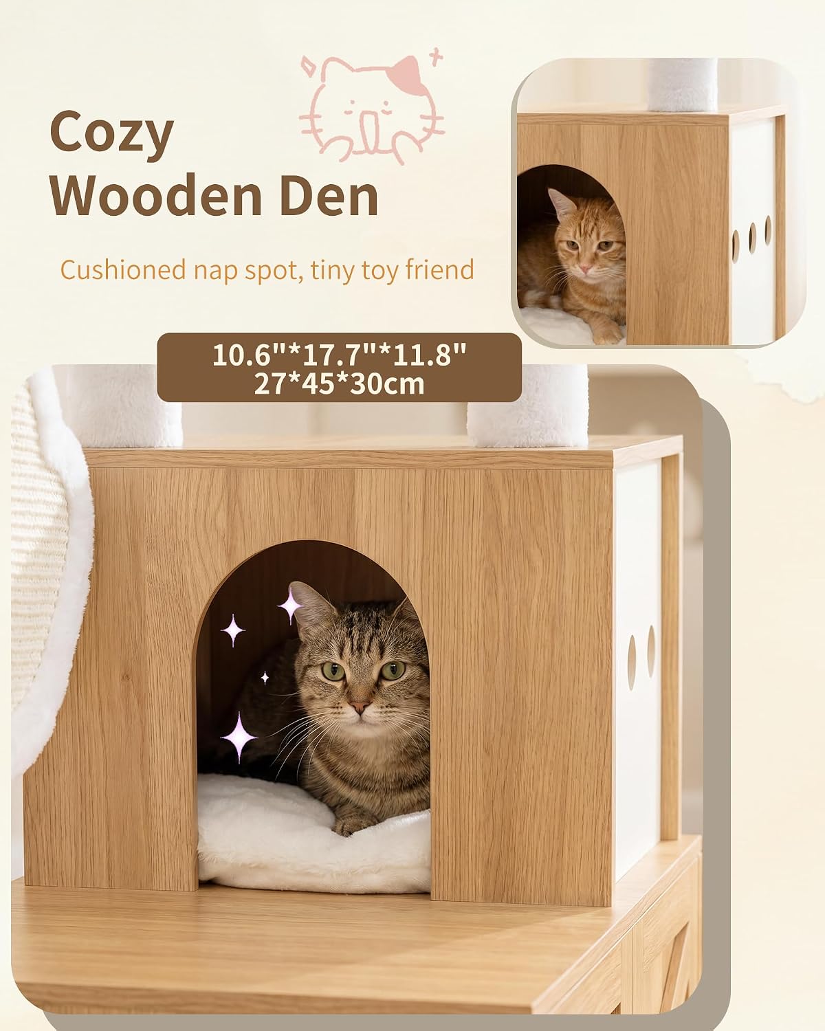 Heybly Cat Tree with Litter Box Enclosure, Modern 162cm Hidden Cat Tower for Indoor Cats,White Oak