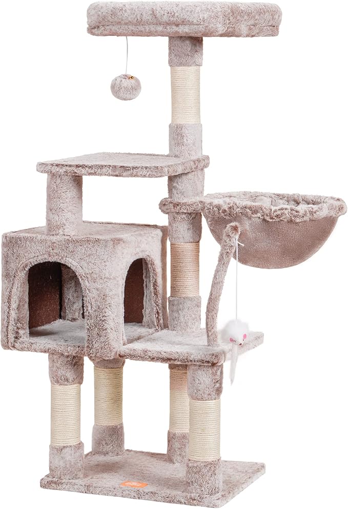 Heybly 110cm Cat Tree with Toy, Cat Tower for Indoor Cats, Cat Play Tower with Padded Plush Perch,Mushroom