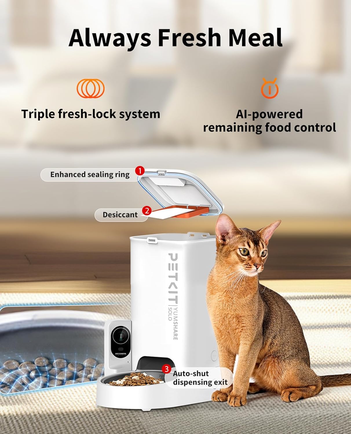 PETKIT Automatic Cat Feeder with Camera, 1080P HD Video with Night Vision, 2.4G WiFi Pet Feeder with Phone App Control, 2-Way Audio for Cats and Small Dogs, Portion Control Up to 10 Meals Per Day