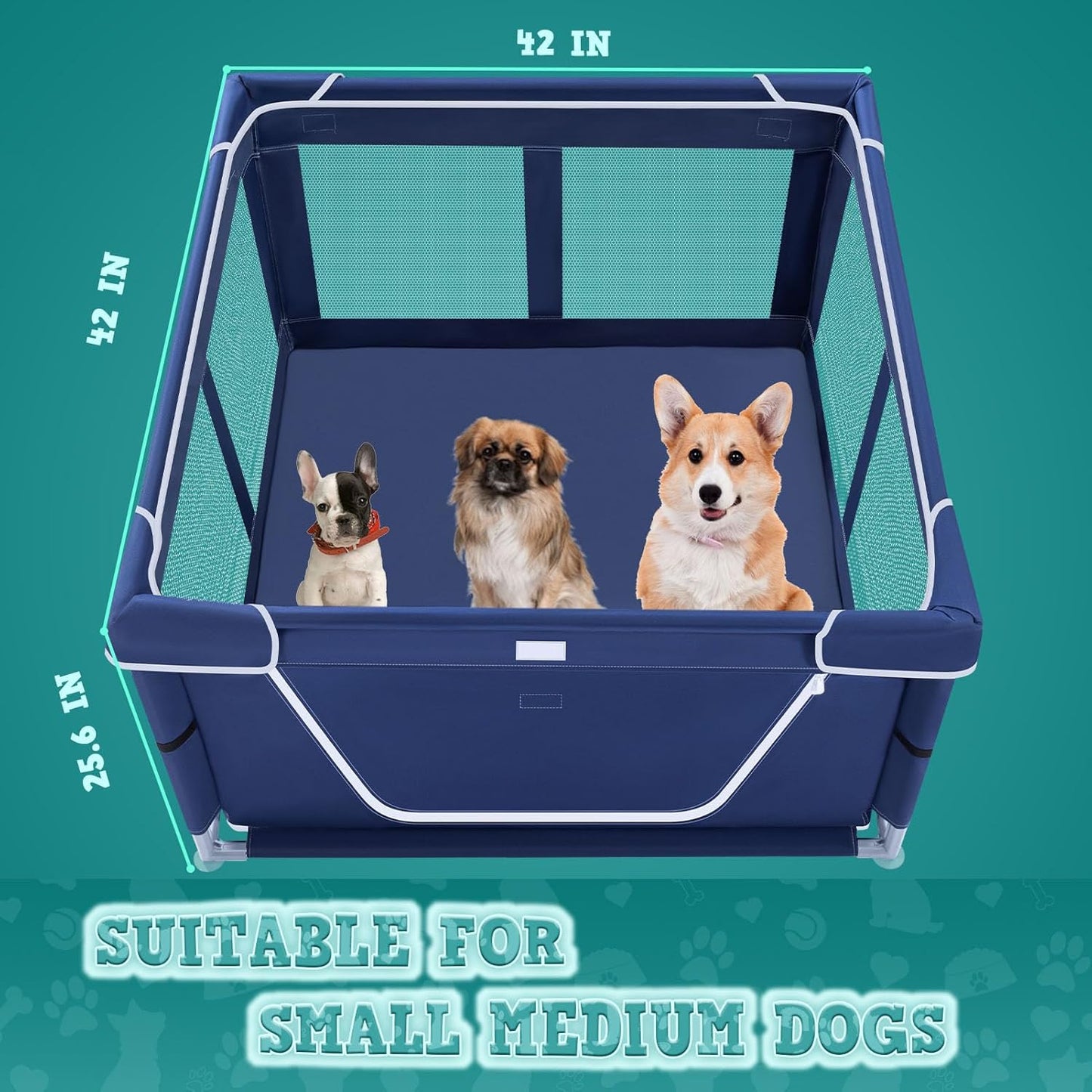 XVISHX 42x42x25.6 Inches Puppy Playpen with Gate, Dog Fence for Indoor & Outdoor, Blue