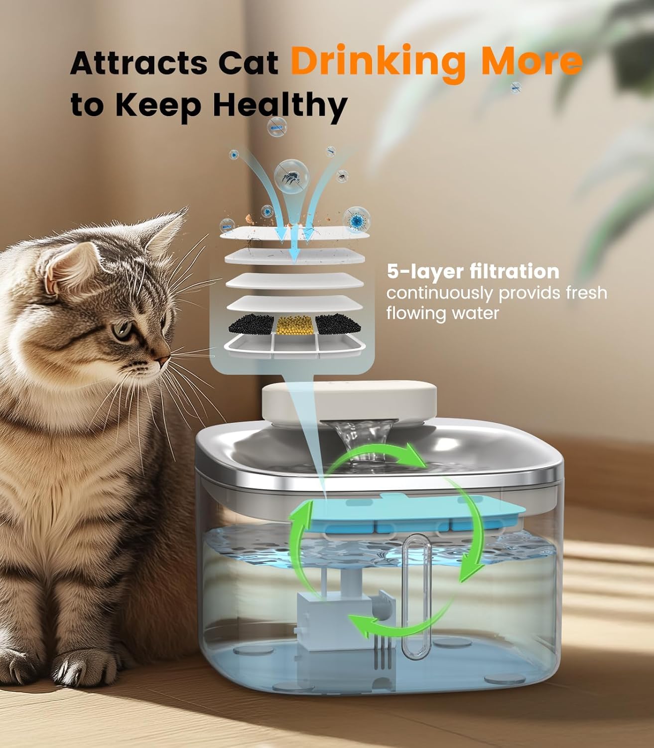 oneisall Wireless Cat Water Fountain, 3.5L/118oz Battery Operated with Motion Sensor