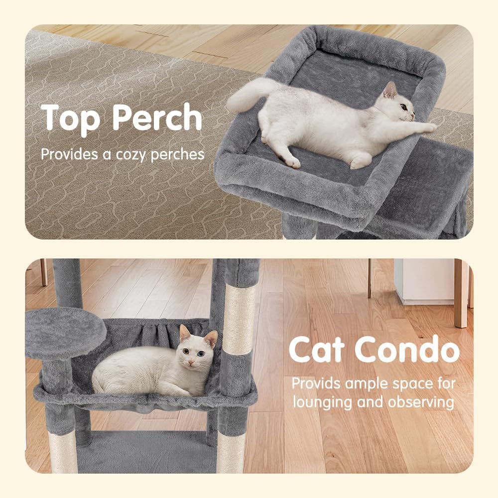 Petzly Cat Tree, 142CM Tall Cat Tree Tower for Large Big Cats, Light Gray