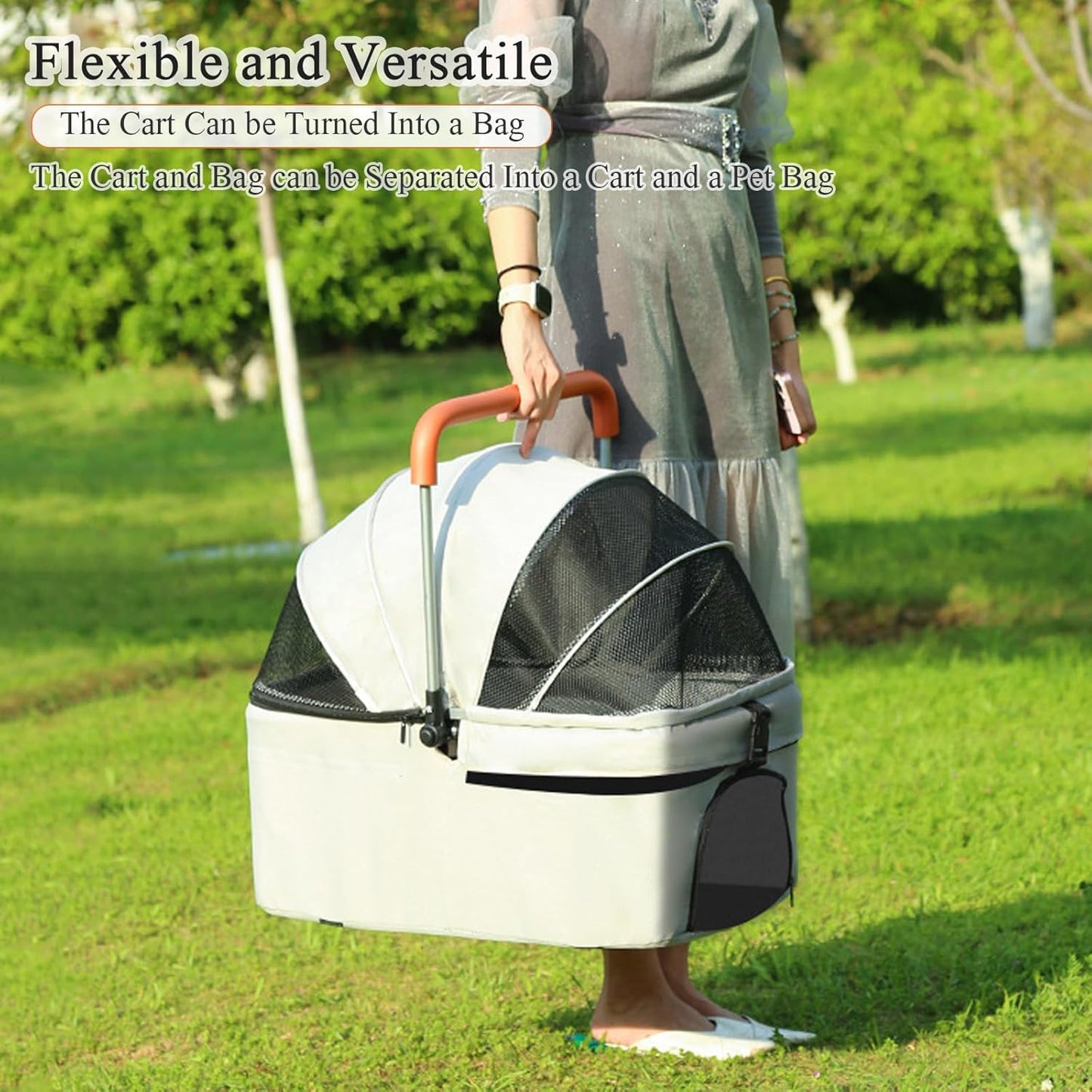 Pet Stroller with 4 Wheels, Foldable Pet Travel Carrier for Medium Small Dogs Cats