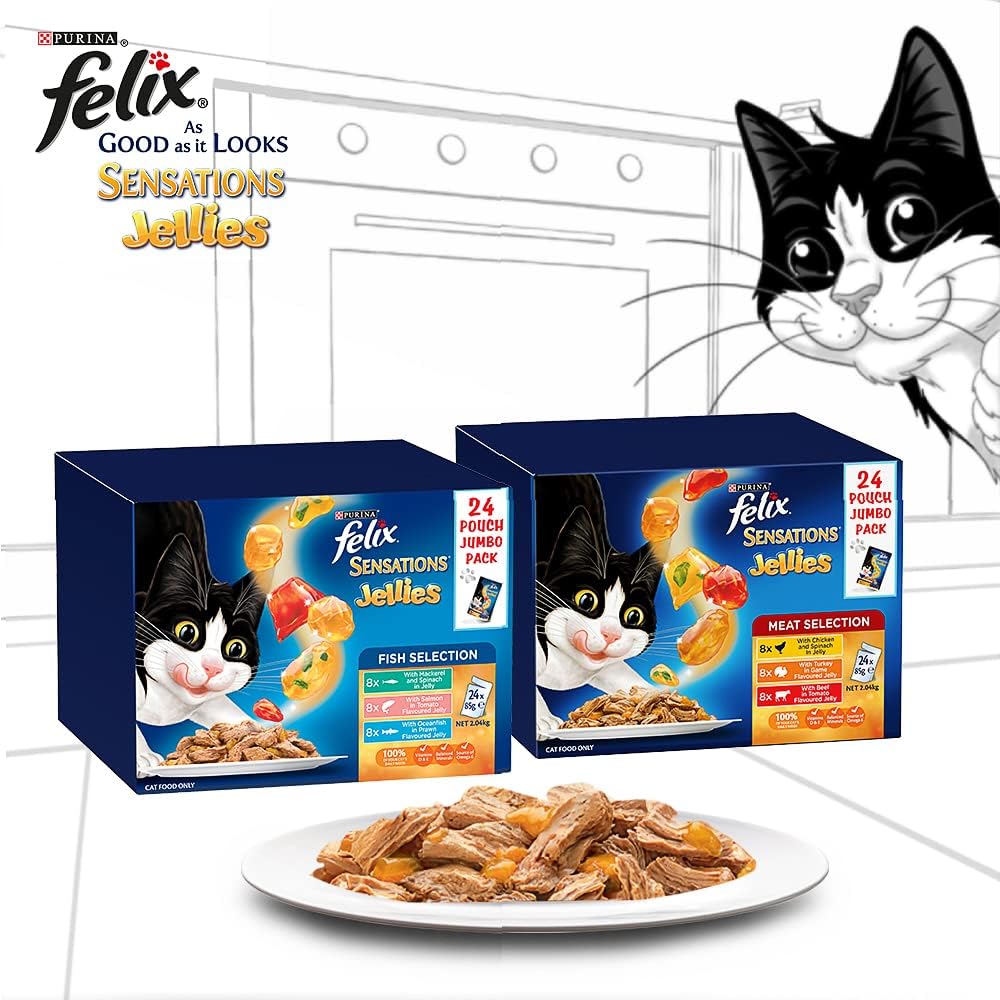 FELIX Adult Sensations Jellies Meat Selection Wet Cat Food, 48x85g