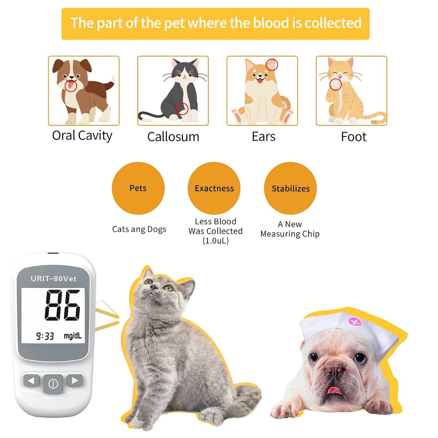Pet Glucose Meter with 50 Test Strips, Dog/Cat Glucose Monitor Kit, Glucose Monitoring System for Dog/Cat Diabetes