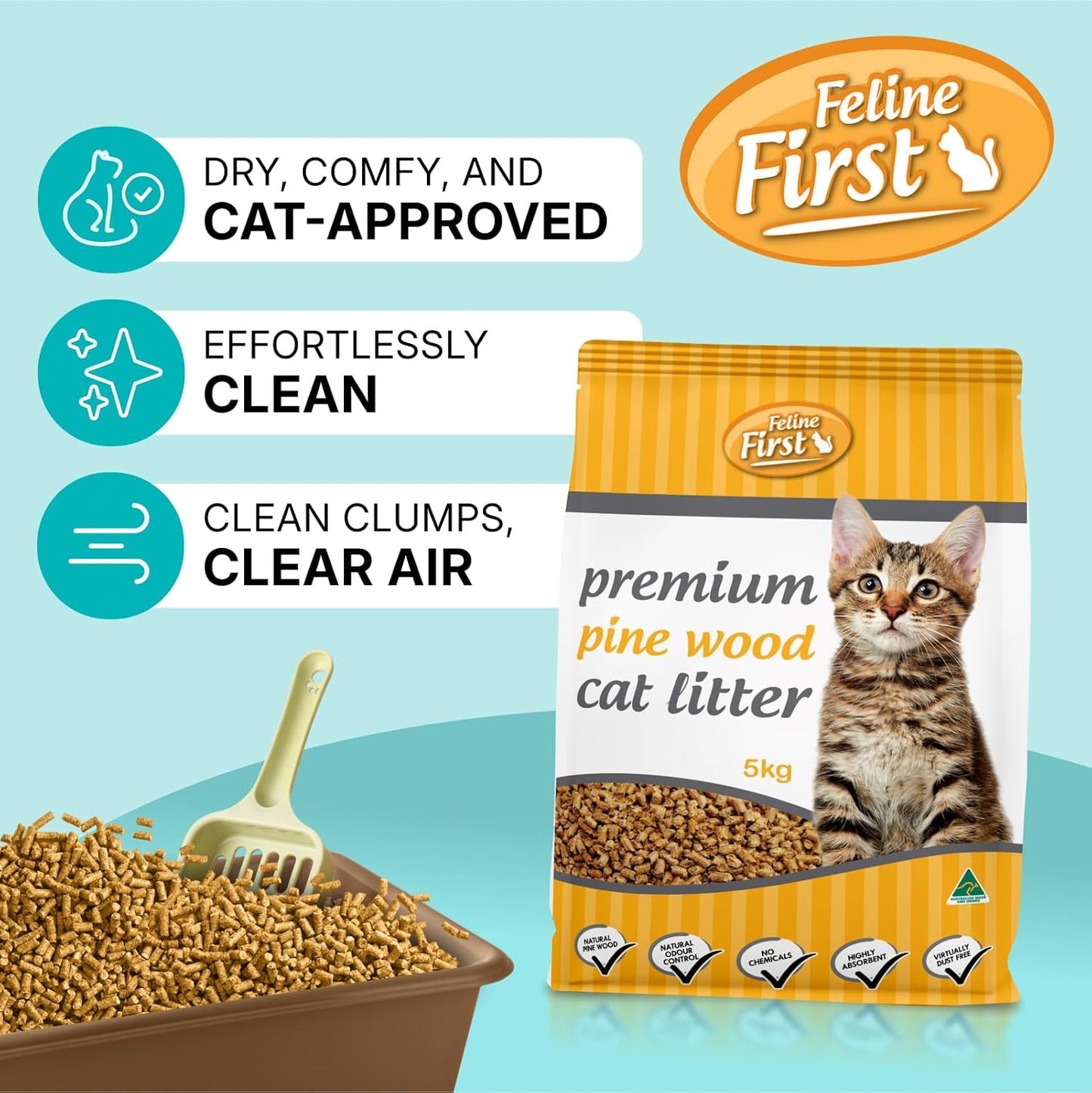 Feline First Pine Wood Kitty Litter, 5kg