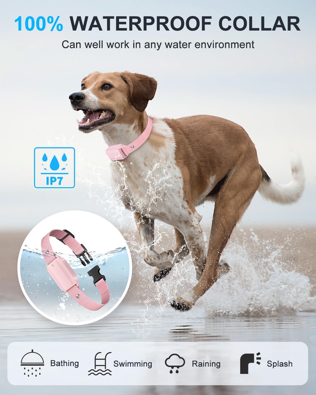 No Shock Dog Training Collar with Remote, Dog Vibration Collar with Controller Beep and Vibrate Only, Safe Lock Waterproof Rechargeable Vibrating Collars for Dogs(10-120 lbs)-No Prongs (Pink)
