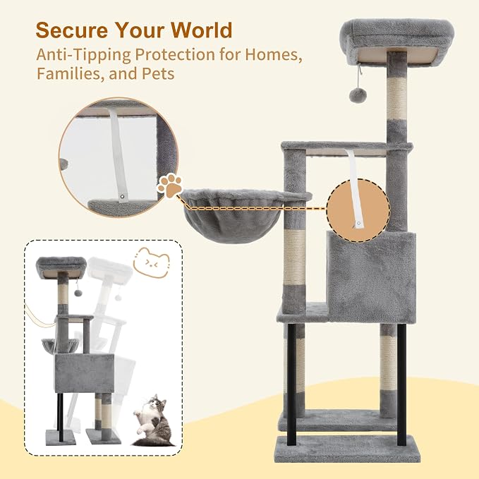 Heybly Cat Tree with Toy, 49.2 inch Cat Tower for Indoor Cats HCT200SW-1 |