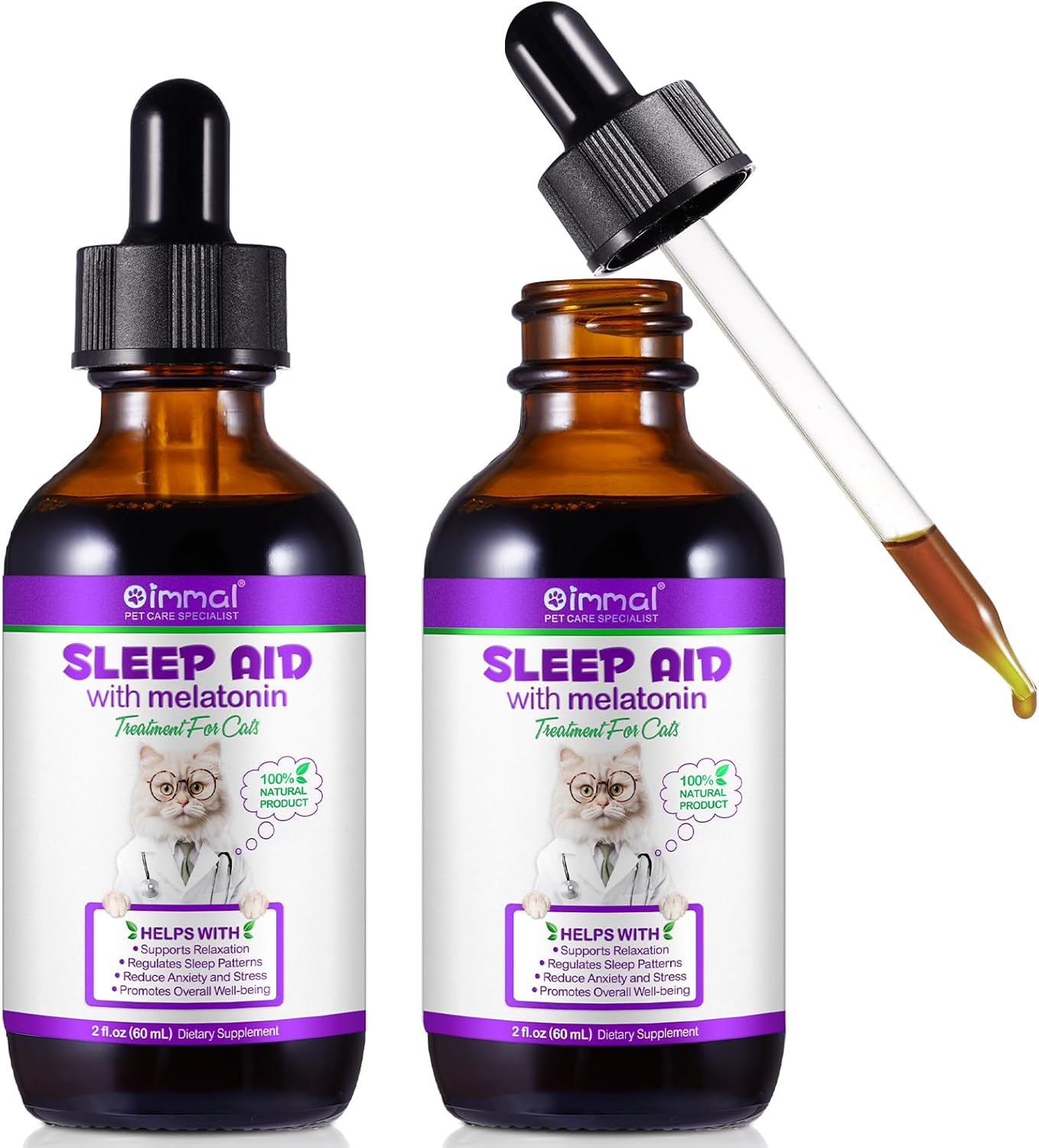 Melatonin For Cats Cat Calming Cat Sleep Aid Cat Melatonin Cat Anxiety Relief Relaxants & Anxiety Relief For Cats Cat Calming Drops 60ml (120ML)