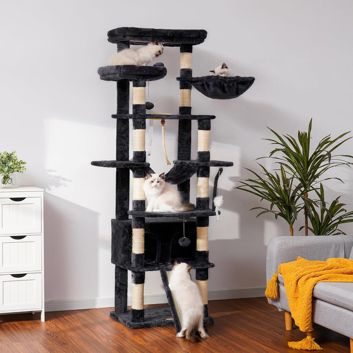 Heybly Tall Cat Tree,78 inch Multi-Level Cat Tower for Indoor Cats