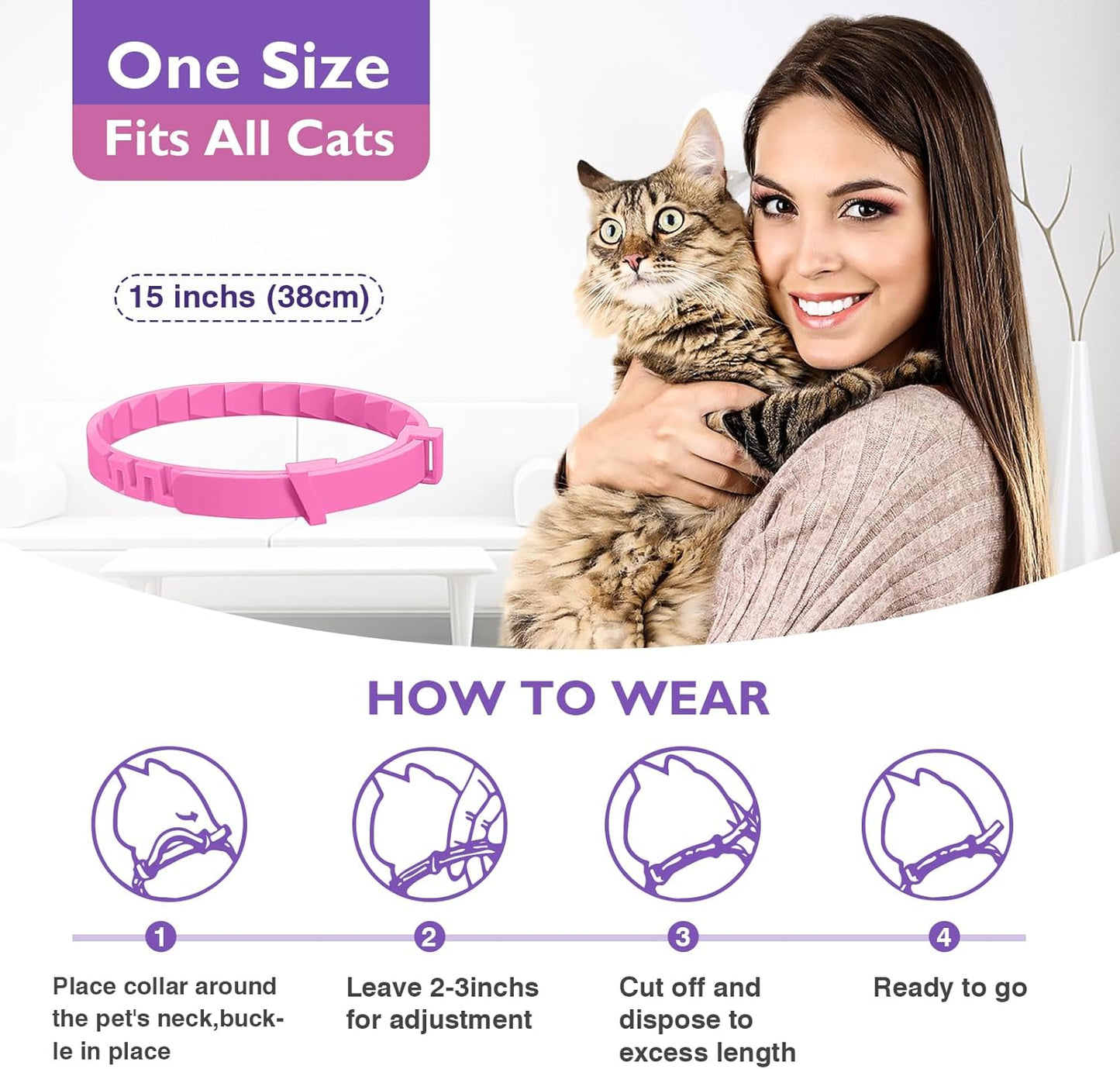 3 Pack Calming Collar for Cats and Kittens Pheromone Collar Efficient Relieve Reduce Anxiety Stress