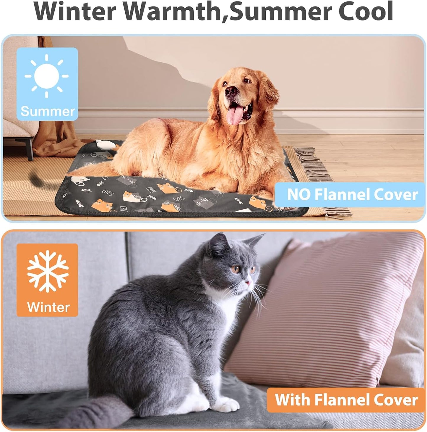 Pet Heating Pad 70x45cm,Anti-Bite Waterproof Heated Dog Blanket with Adjustable Timer and Temp Controlle