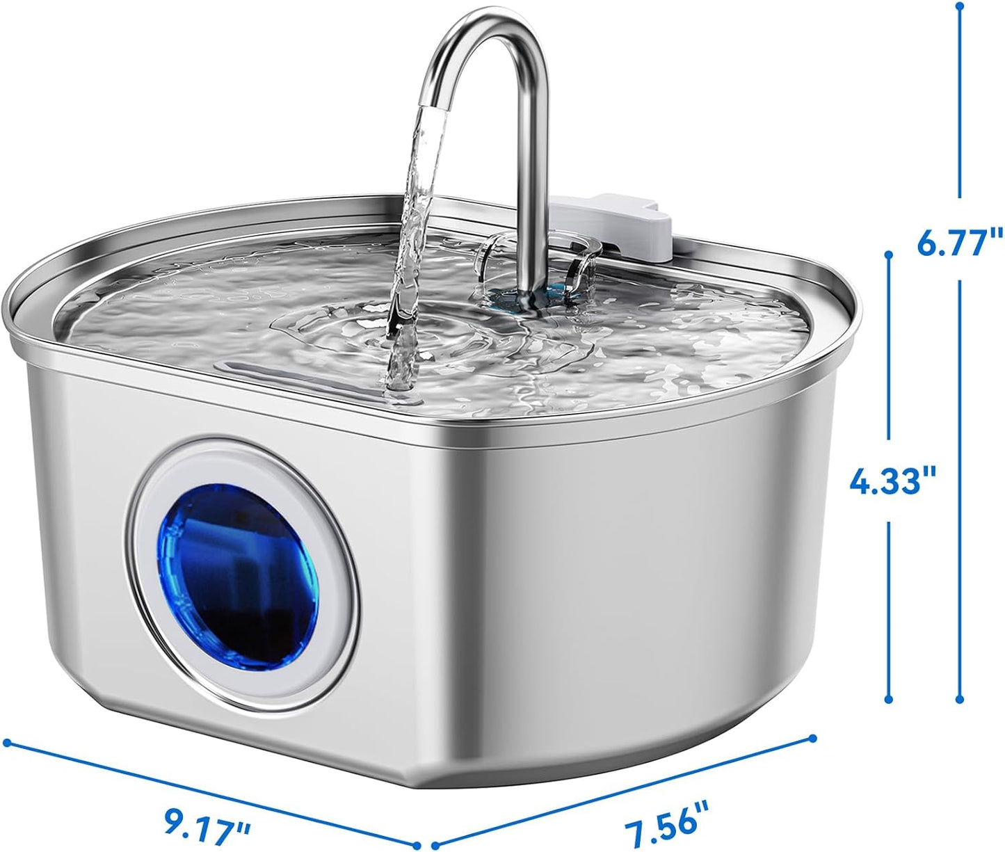 Cat Water Fountain Stainless Steel: 108oz/3.2L Cat Fountain for Drinking - Water Level Window