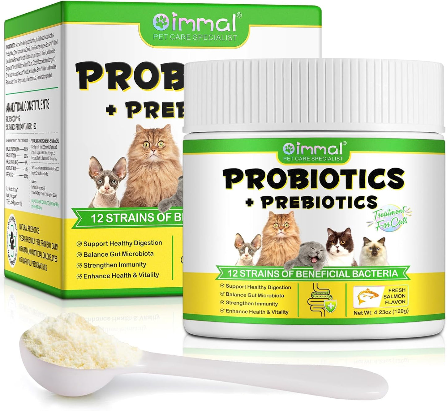 VT- Probiotics for Cats | Cat Probiotic Power | 12 Strains Prebiotics | Beef-Flavored Digestive Powder Supplement | 5 Billion CFUs | Gut Health Support | for All Ages and Breeds | 120g