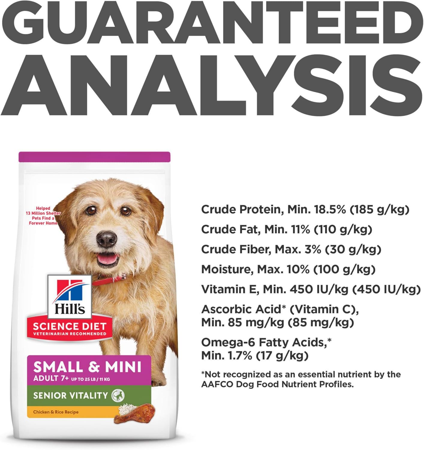 Hill's Science Diet Senior Vitality Adult 7+ Small and Mini, Chicken and Rice Recipe, Dry Dog Food for Older Dogs, 1.58kg Bag
