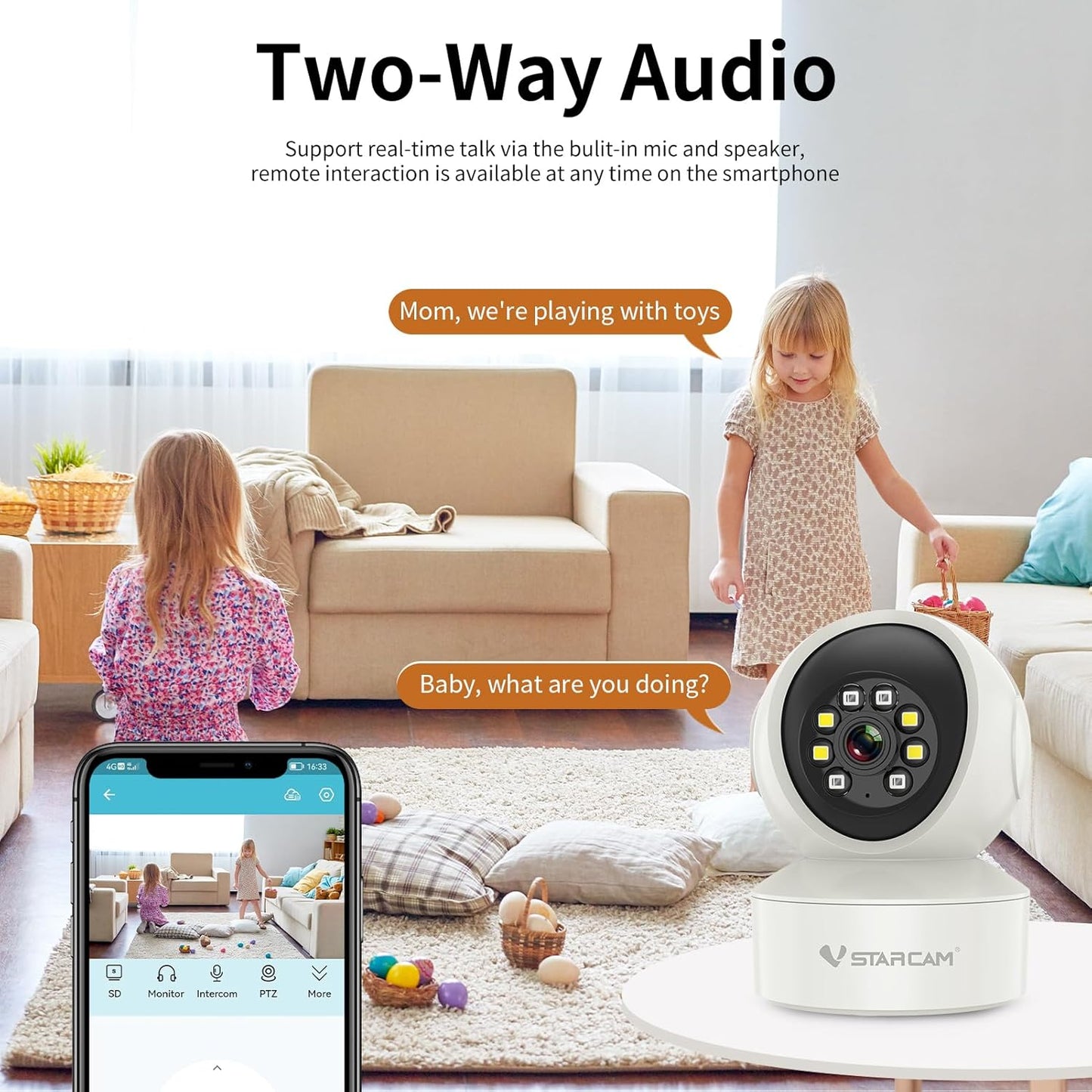 VSTARCAM Indoor Security Camera,2K HD WiFi Camera,Baby Camera,360° PTZ Camera,Dog Camera,Pet Camera,Baby Monitor,Night Vision(Led Camera CS49L)