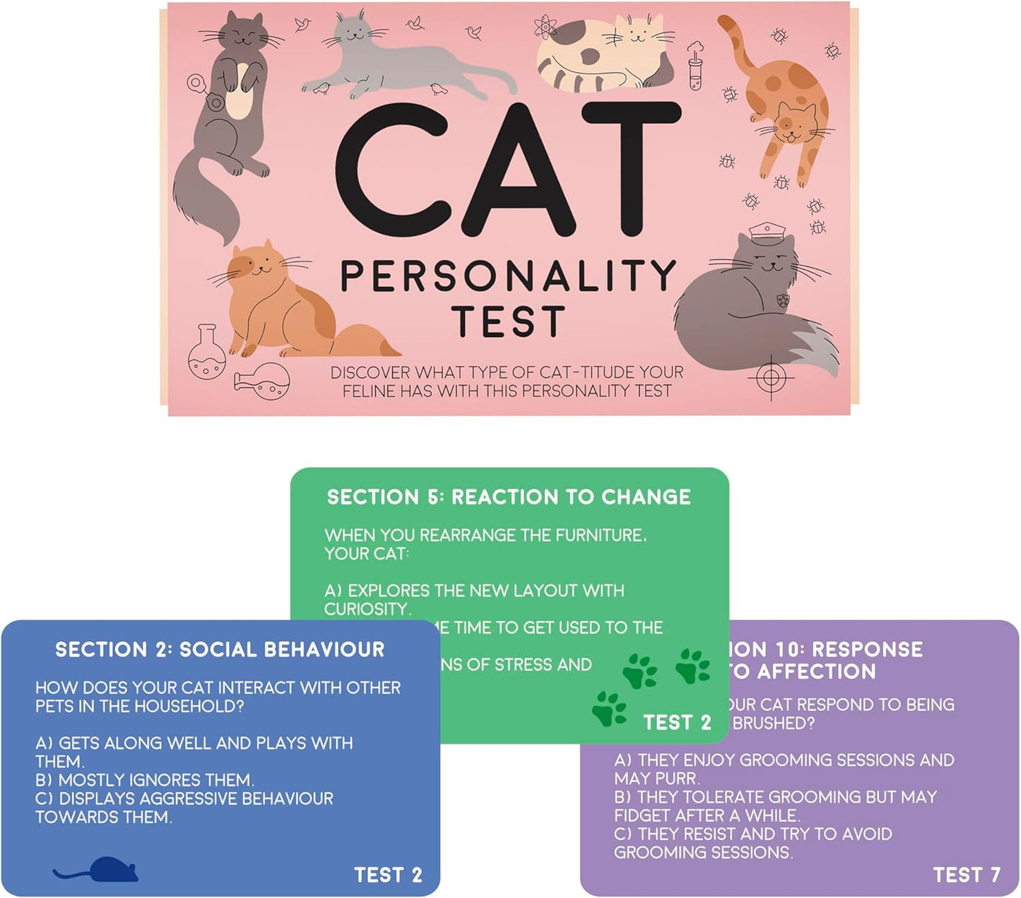 Gift Republic Cat Personality Test Cards - Discover Your Cat’s Unique Traits & Attitude with 100 Fun-Filled Cards for Cat Lovers & New Cat Owners, Pink