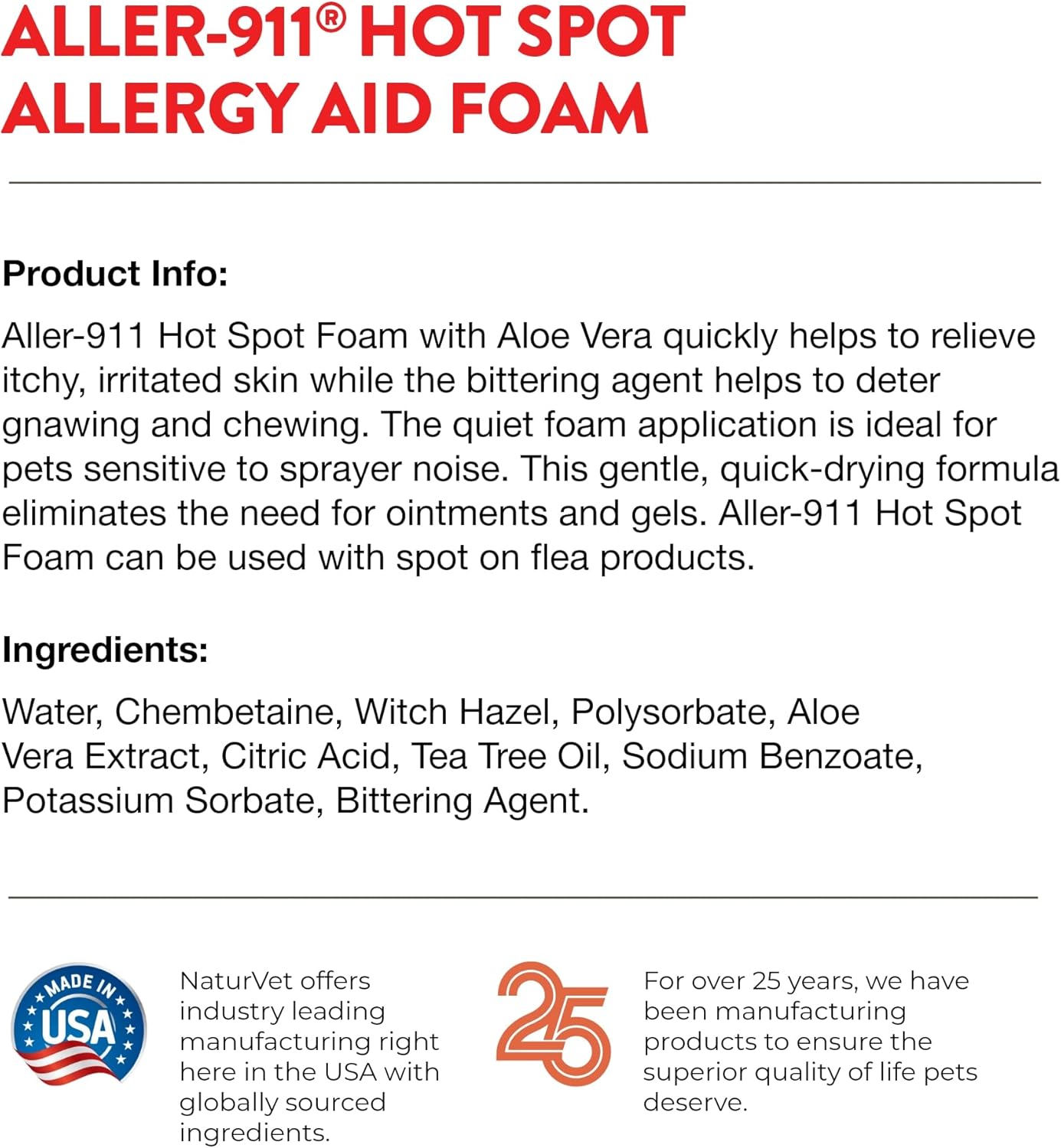 NaturVet Aller-911™ Hot Spot Foam for Dogs and Cats -- 8 fl oz
