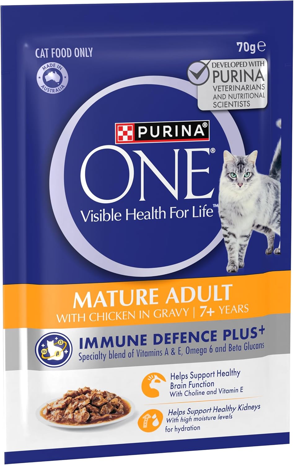 PURINA ONE Mature Adult 7+ Wet Cat Food Succulent Chicken in Gravy Pouch 12x70g