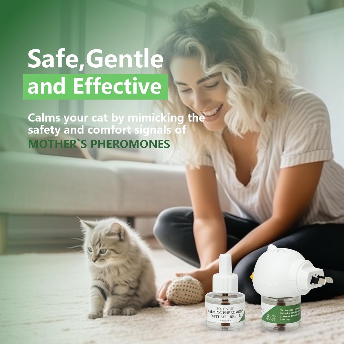 SOICARE Cat Pheromones Calming Diffuser, (1 Diffuser & 2 x 48ml Refills
